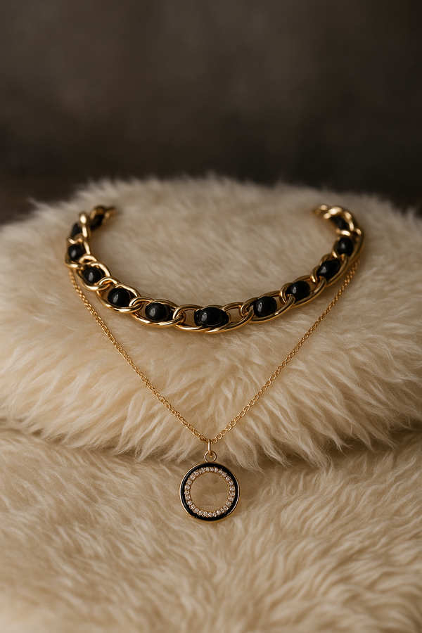 Chic Circle Pendant with Black Spinel Sterling Chain