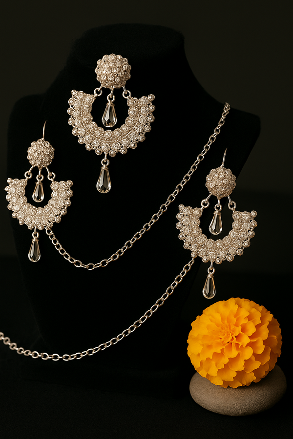 White and Silver Locket with Earrings
