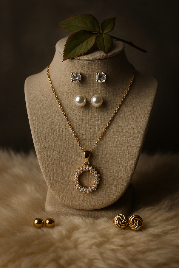 Circle Necklace Set with 4 Unique Earring Styles