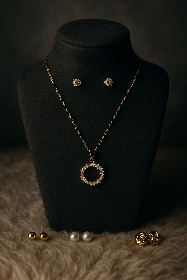 Circle Necklace Set with 4 Unique Earring Styles