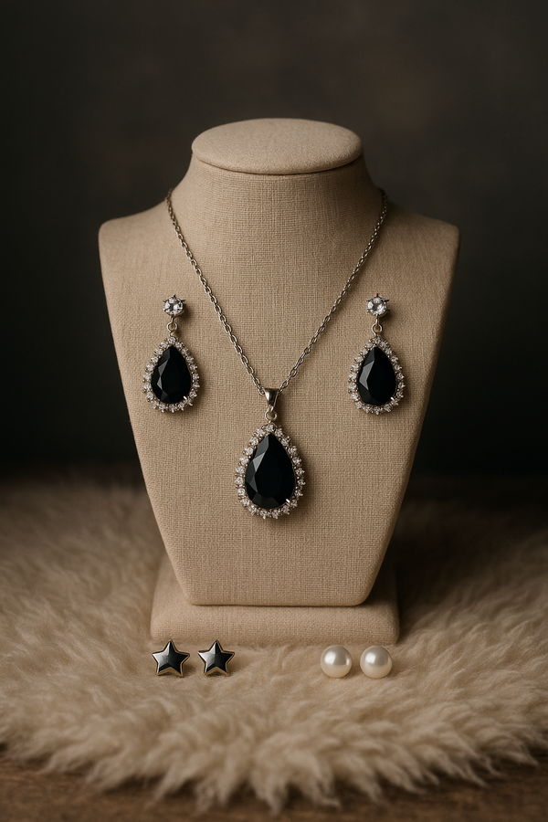 Round Teardrop Rhinestone Locket Set with 3 Unique Earrings