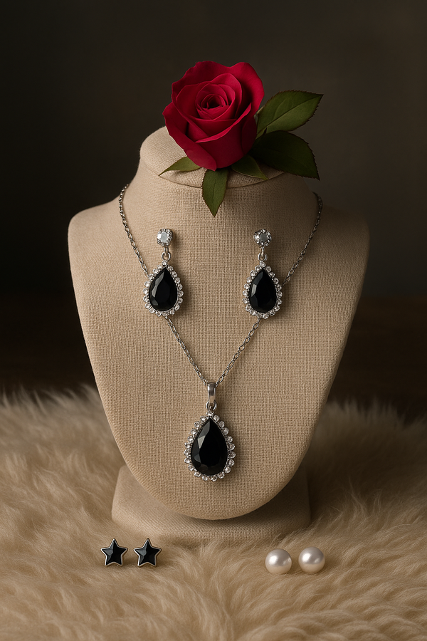 Round Teardrop Rhinestone Locket Set with 3 Unique Earrings