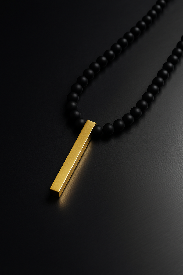 Sleek Gold Bar and Matte Beads Pendant Necklace for Men