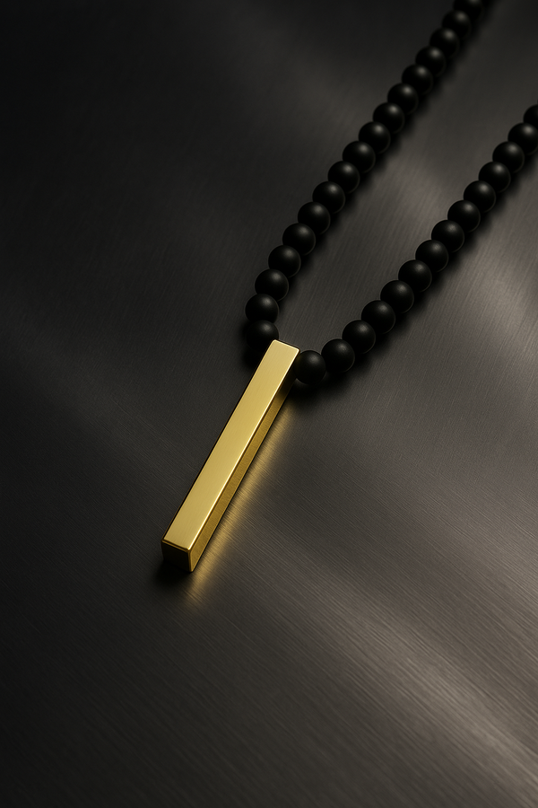Sleek Gold Bar and Matte Beads Pendant Necklace for Men