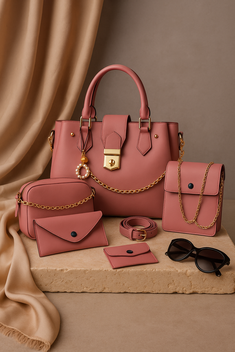5-Piece Pink Handbag Set