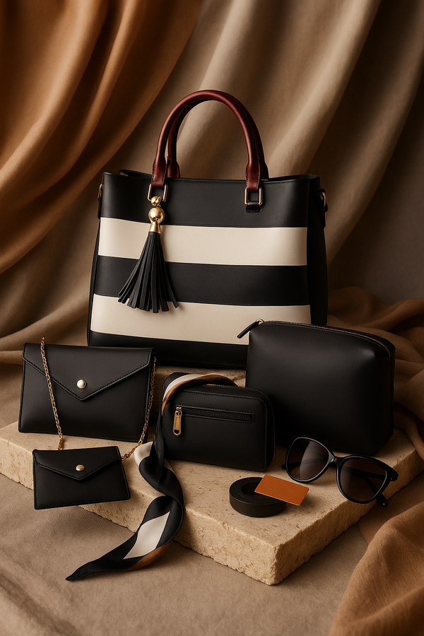 Elegant 5-Piece Handbag Set | Women’s Shoulder Bag, Crossbody & Wallet | Perfect for Eid & Everyday Glam